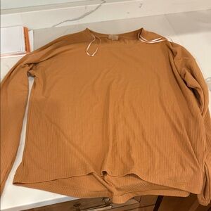 CALIA by Carrie Underwood Ribbed Long Sleeve Top in Warm Brown